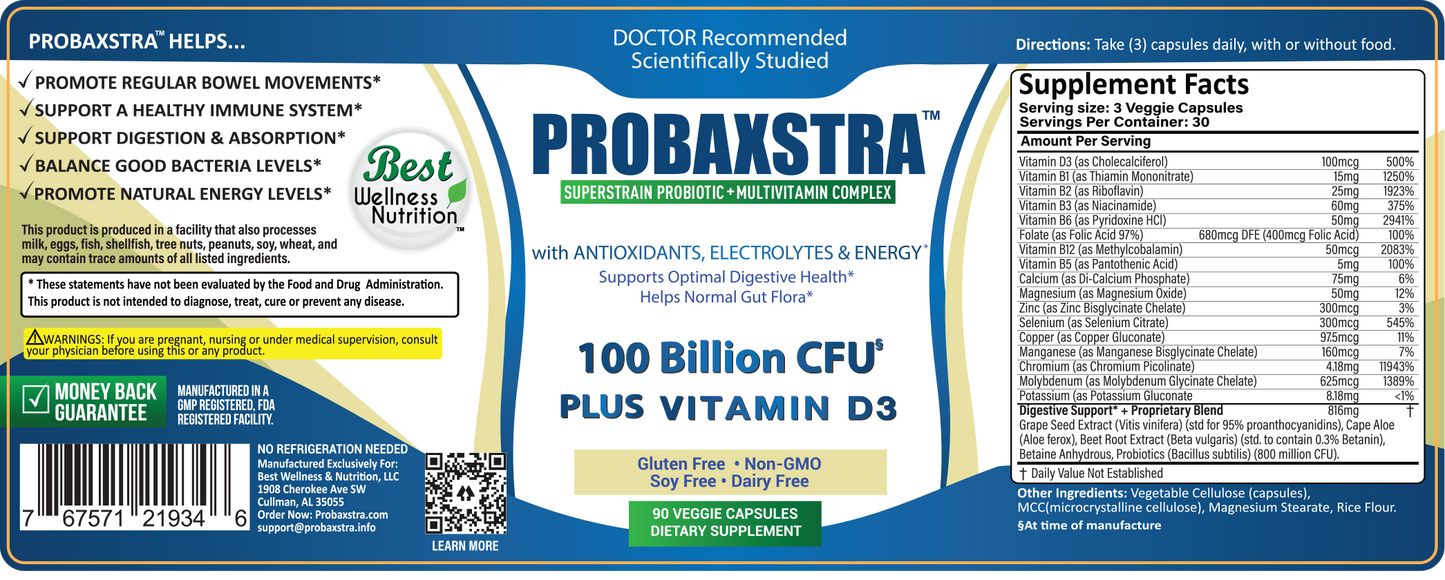 Probaxstra - SuperStrain Probiotic + Multivitamin Complex & Vitamin D3 (2 Pack)